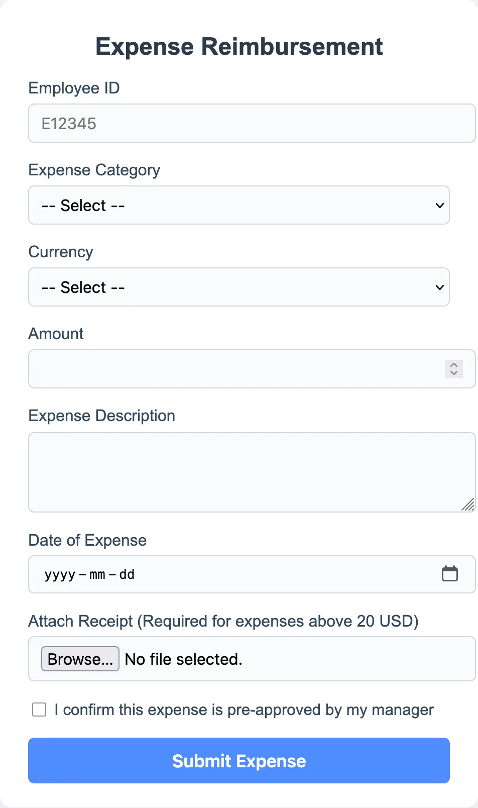Expense reimbursement form example